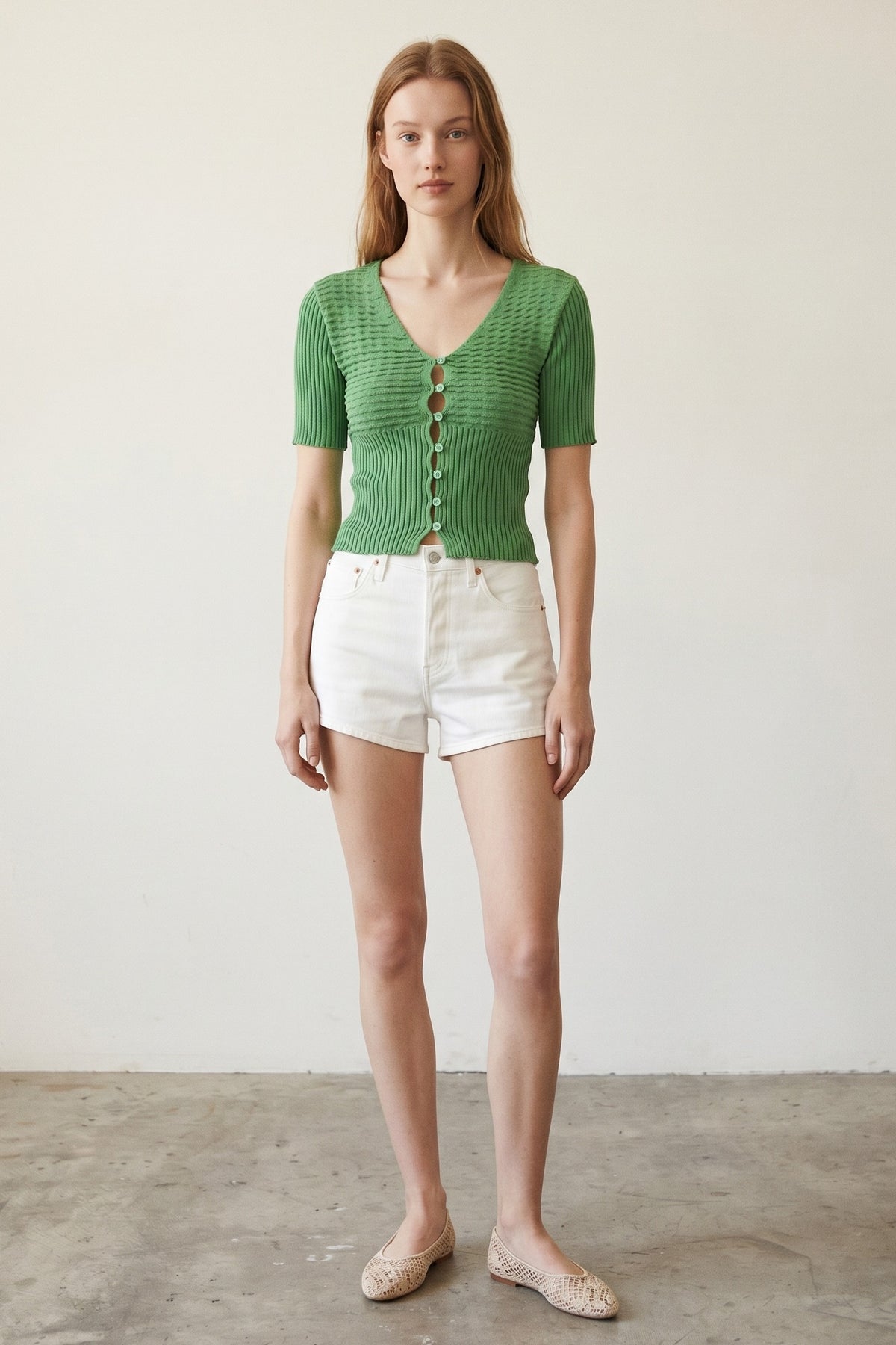 V-Neck Cutout Detail Ribbed Knit Top