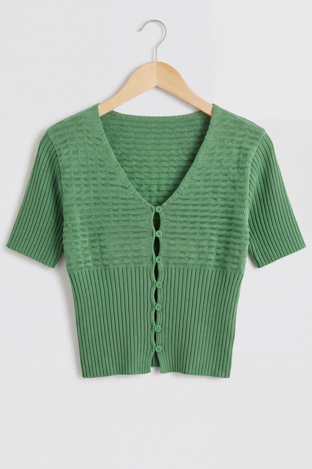 V-Neck Cutout Detail Ribbed Knit Top