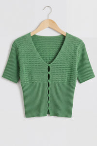 V-Neck Cutout Detail Ribbed Knit Top