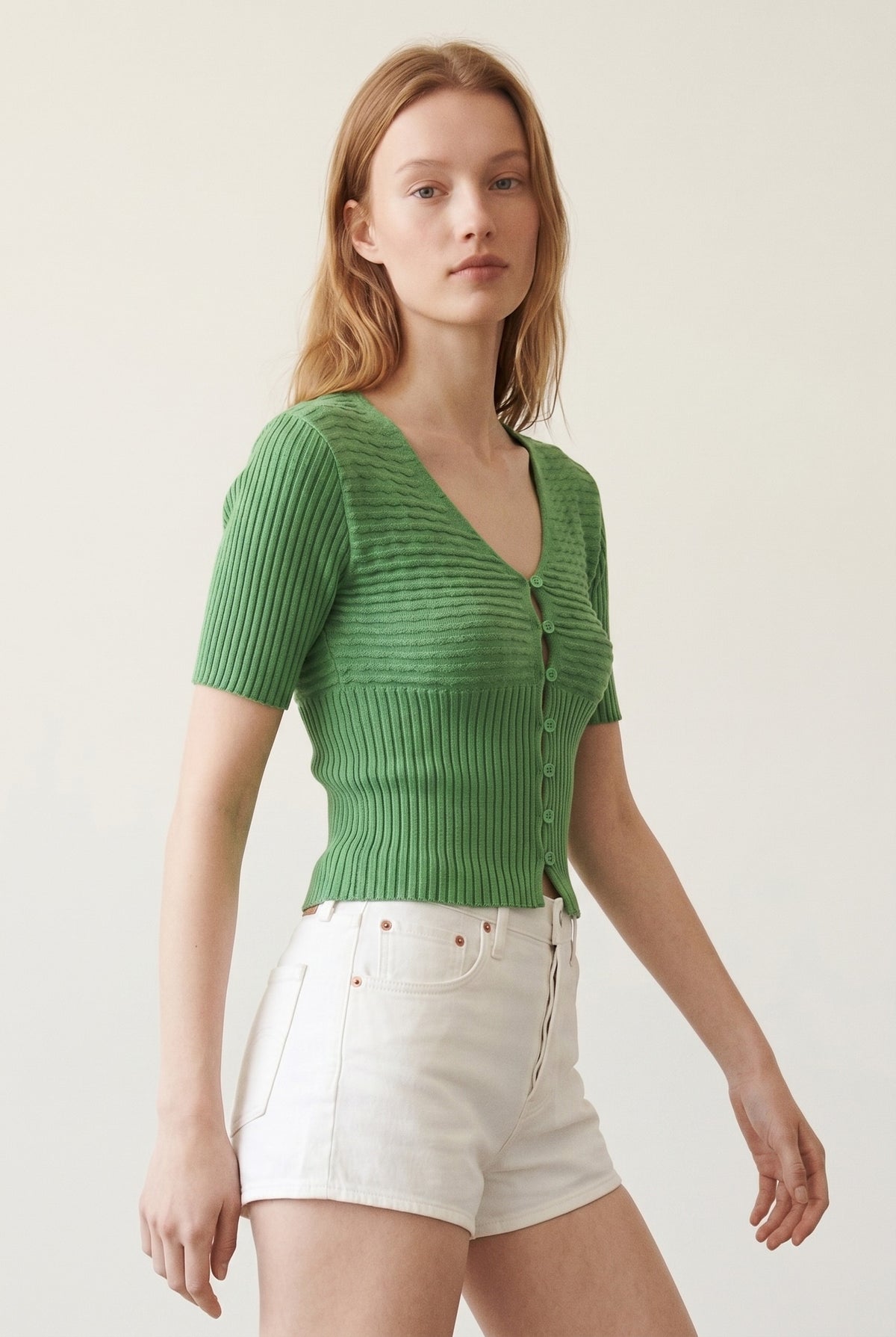 V-Neck Cutout Detail Ribbed Knit Top