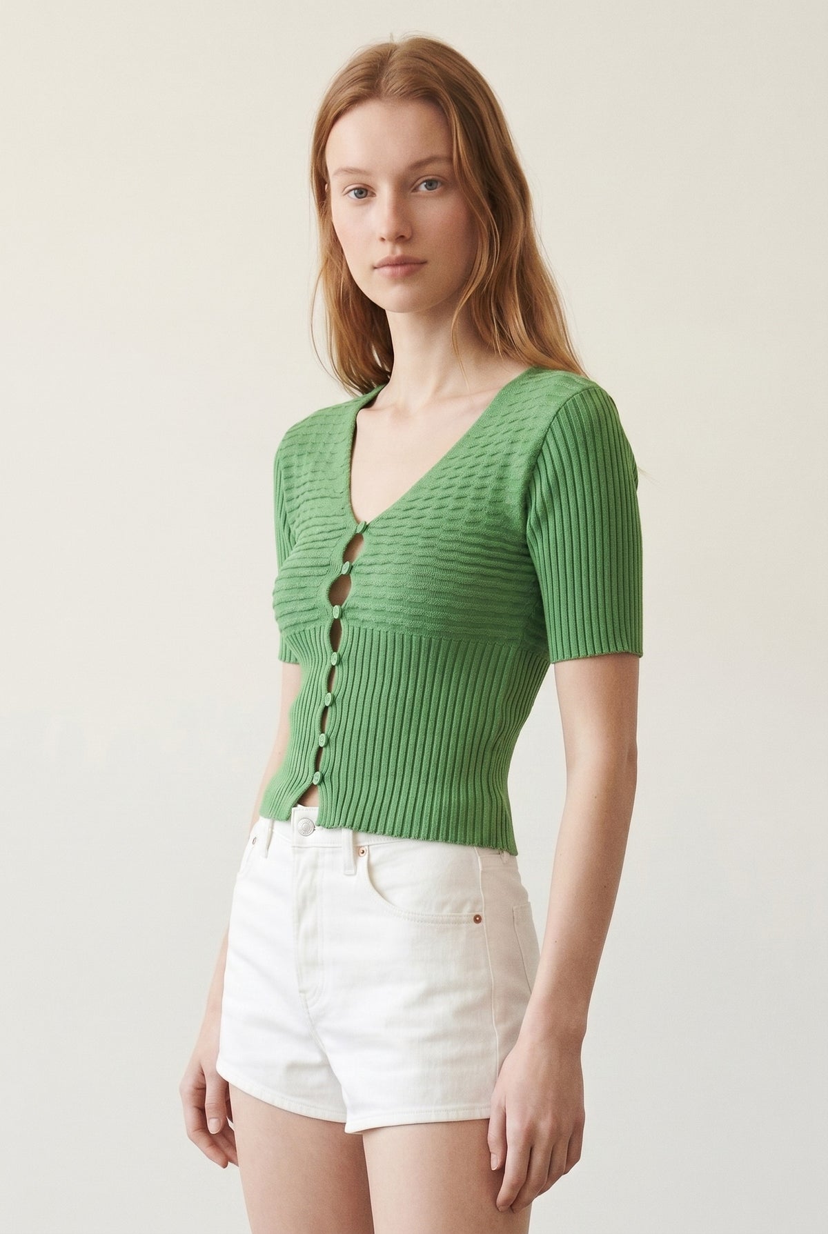 V-Neck Cutout Detail Ribbed Knit Top