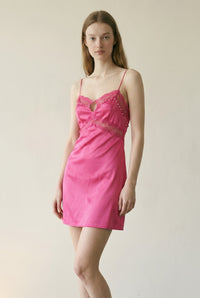 Lace Trim Keyhole Satin Mini Dress