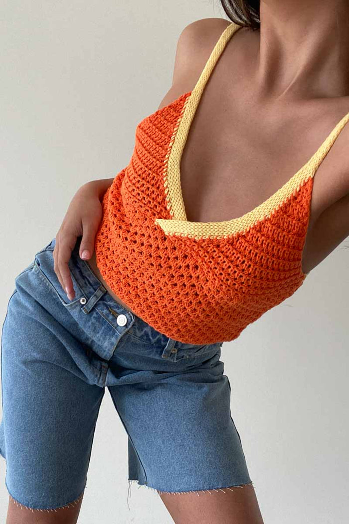 Contrast Crochet Knit Top