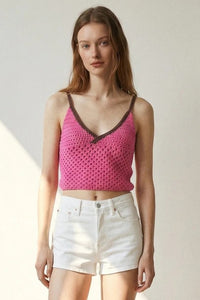 Contrast Crochet Knit Cami Top