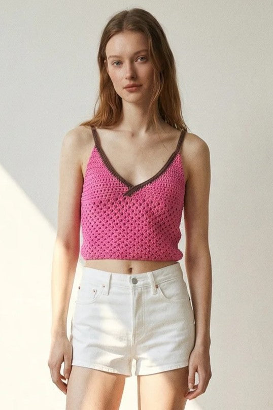 Contrast Crochet Knit Cami Top