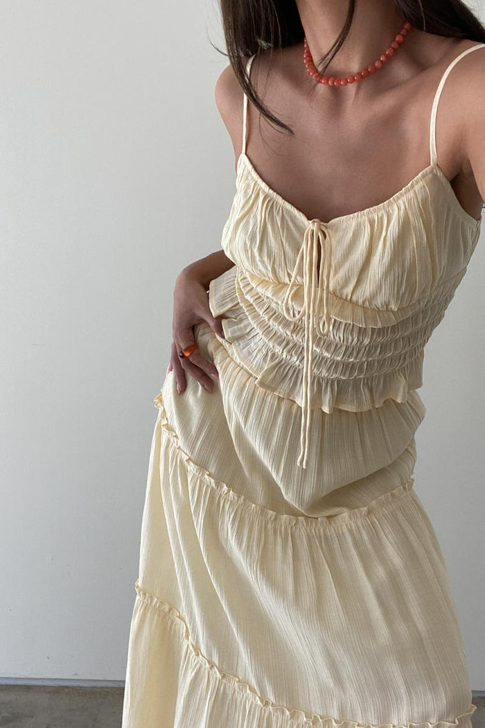 Shirred Woven Jacquard Crop Top