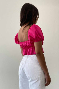 Satin Puffed Sleeves Lace Up Bustier Top