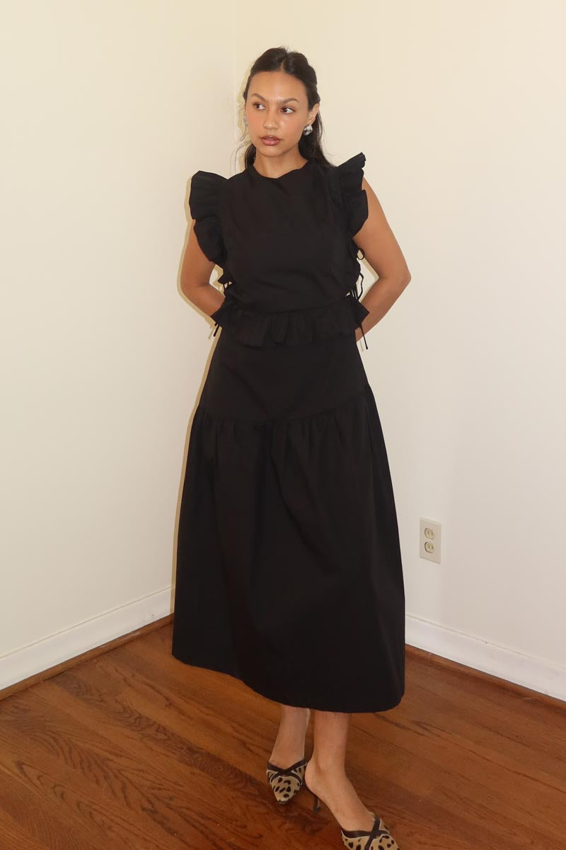 Cotton Ruffled Detail Midi Dress