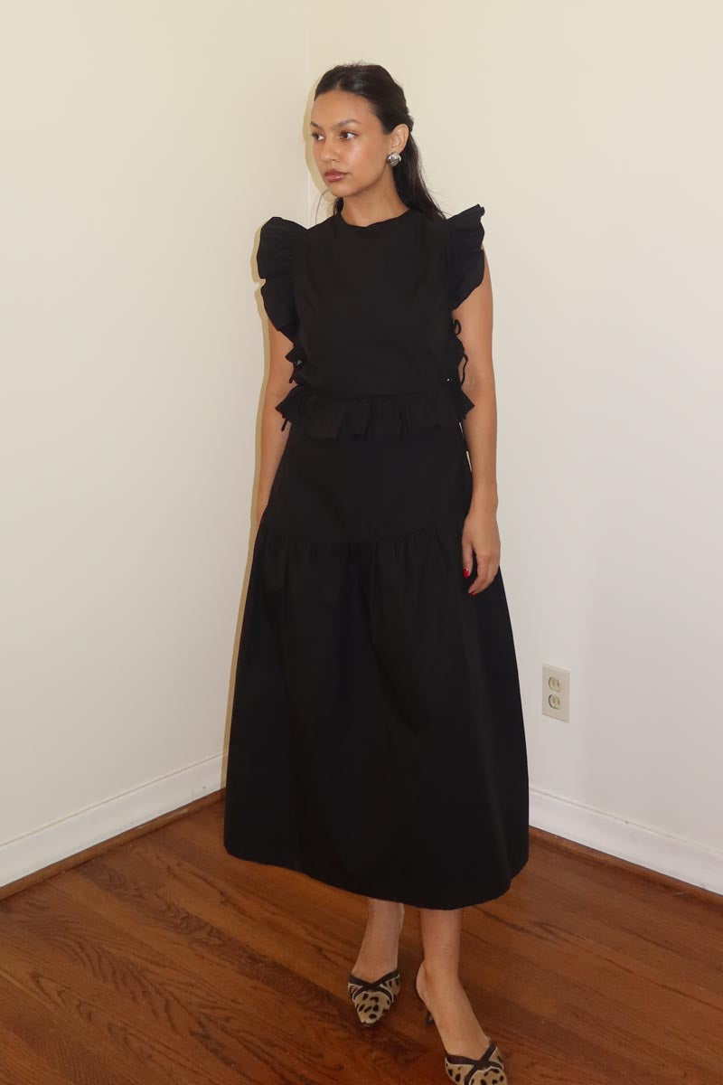 Cotton Ruffled Detail Midi Dress