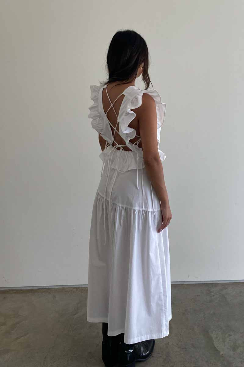 Cotton Ruffled Detail Midi Dress