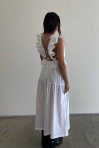 Cotton Ruffled Detail Midi Dress