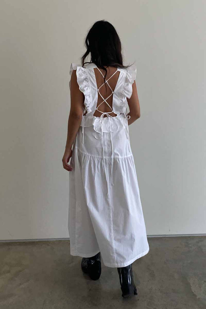 Cotton Ruffled Detail Midi Dress