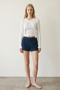 Ribbed Asymmetric One-Button Crop Cardigan