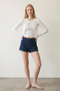 Ribbed Asymmetric One-Button Crop Cardigan