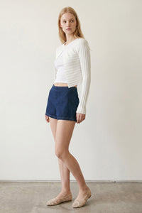 Ribbed Asymmetric One-Button Crop Cardigan