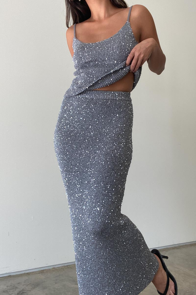 Sequins Knit Cami Top W/ Maxi Skirt Sets