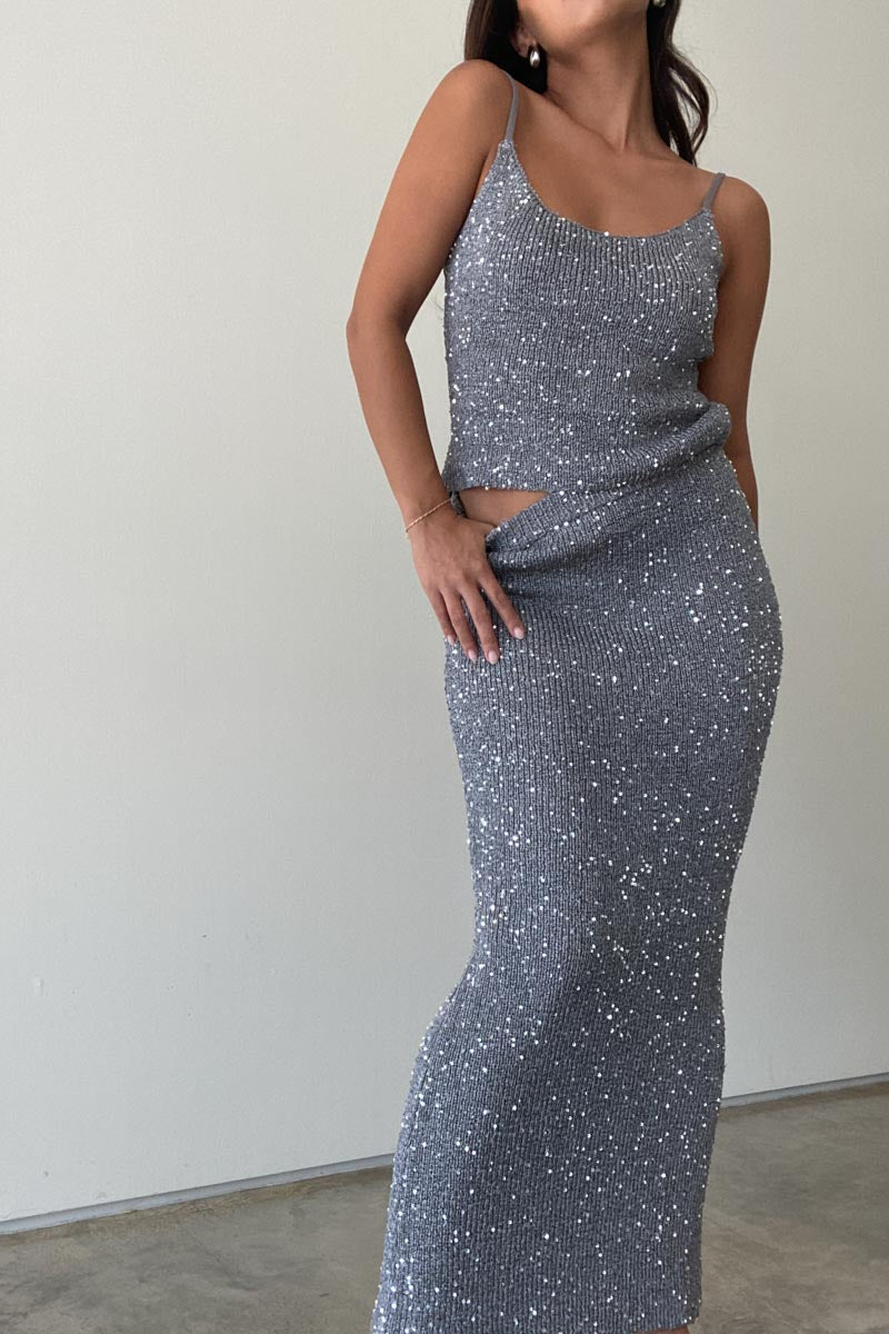 Sequins Knit Cami Top W/ Maxi Skirt Sets