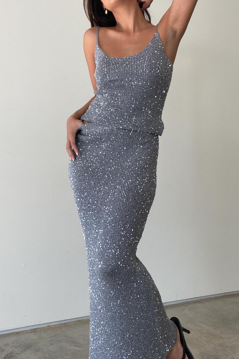 Sequins Knit Cami Top W/ Maxi Skirt Sets