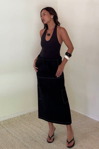 Cargo Midi Skirt Contrast Stitch Detail