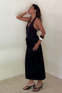 Cargo Midi Skirt Contrast Stitch Detail