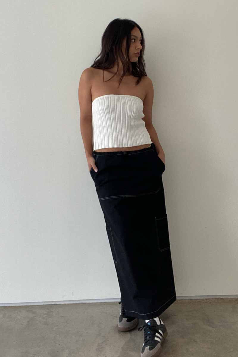 Cargo Midi Skirt Contrast Stitch Detail