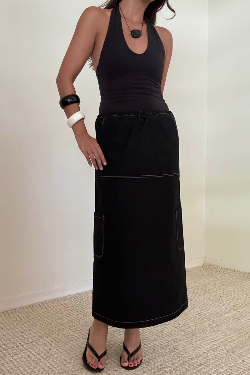 Cargo Midi Skirt Contrast Stitch Detail