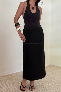 Cargo Midi Skirt Contrast Stitch Detail