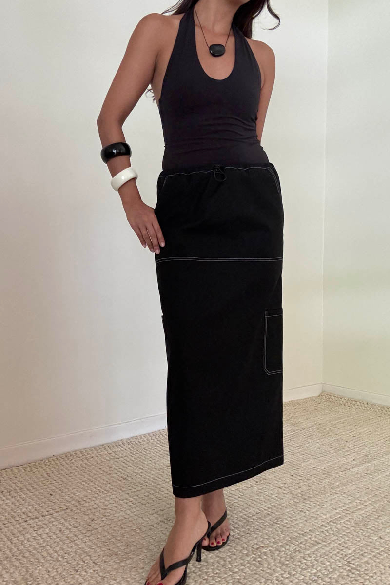 Cargo Midi Skirt Contrast Stitch Detail