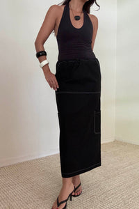 Cargo Midi Skirt Contrast Stitch Detail