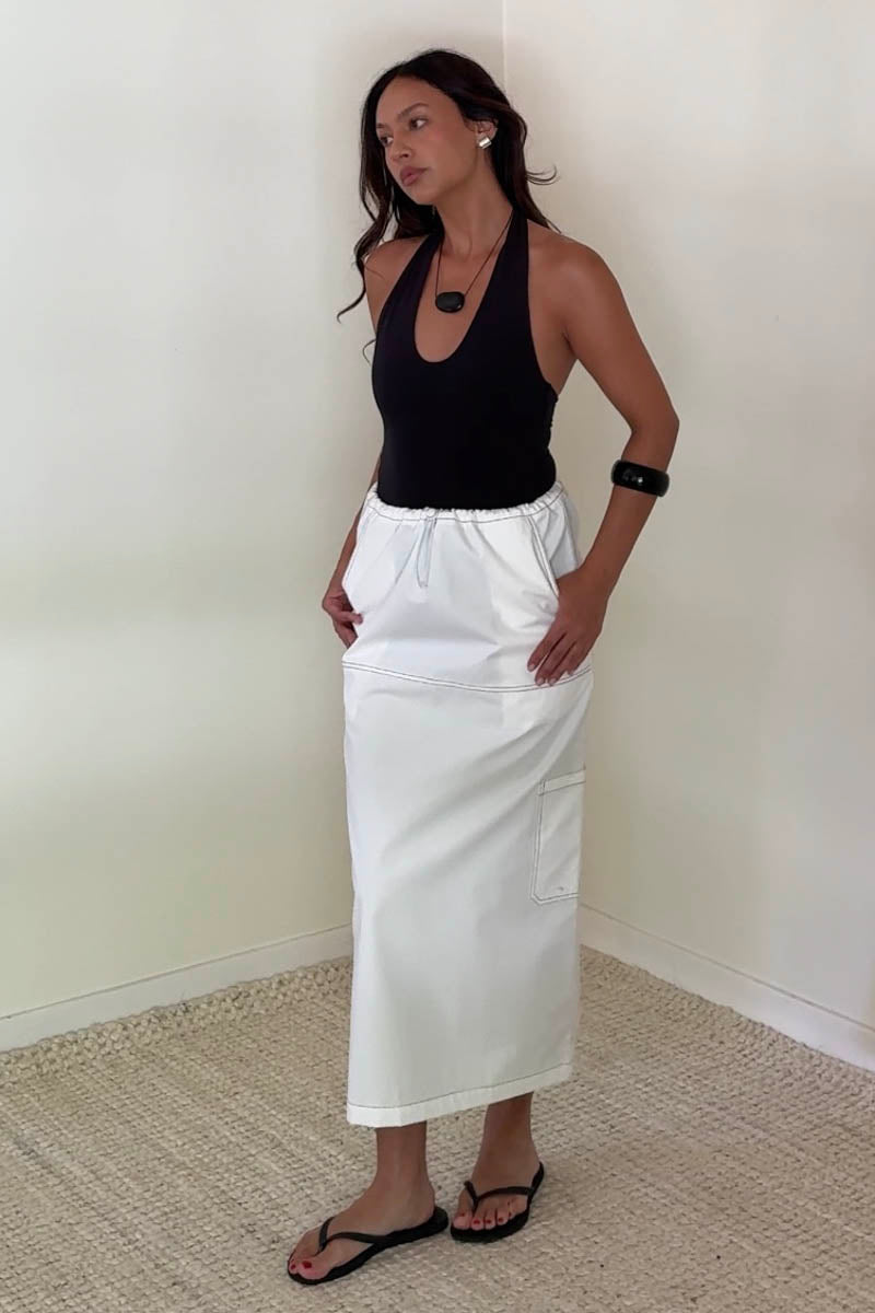 Cargo Midi Skirt Contrast Stitch Detail