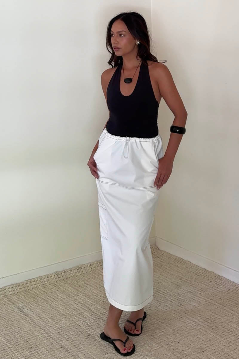 Cargo Midi Skirt Contrast Stitch Detail