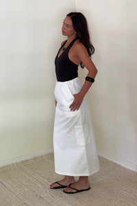Cargo Midi Skirt Contrast Stitch Detail