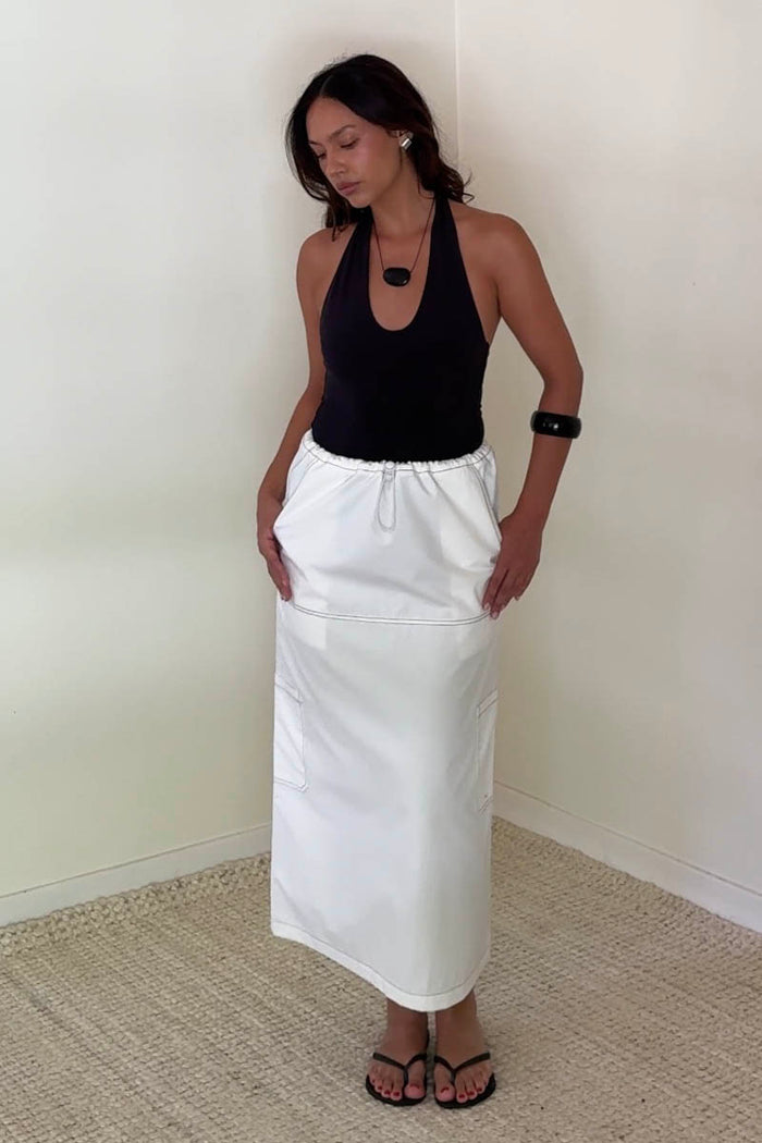 Cargo Midi Skirt Contrast Stitch Detail