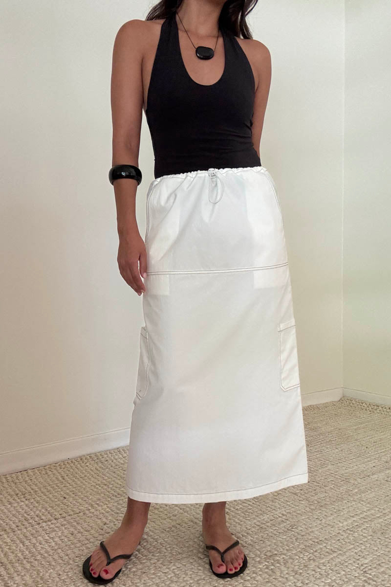 Cargo Midi Skirt Contrast Stitch Detail