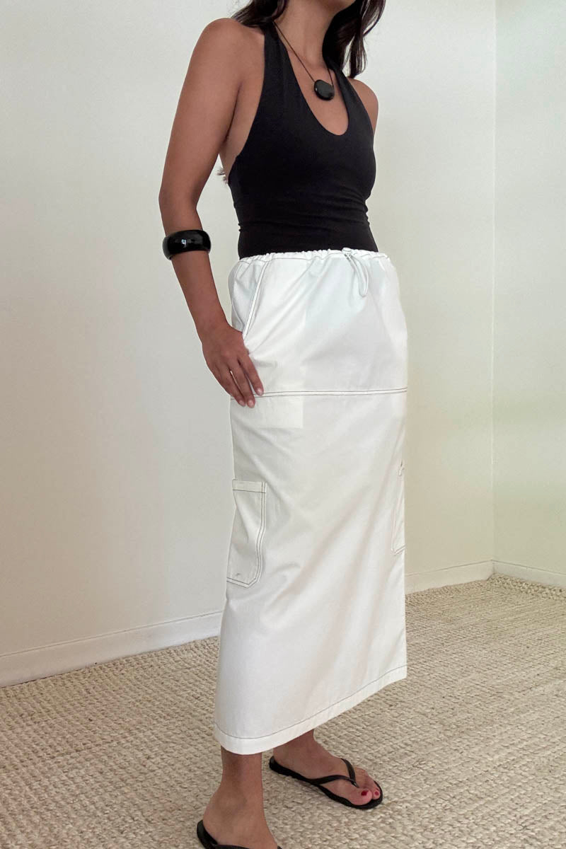 Cargo Midi Skirt Contrast Stitch Detail
