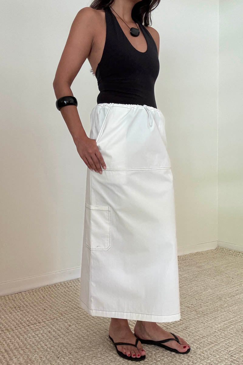 Cargo Midi Skirt Contrast Stitch Detail