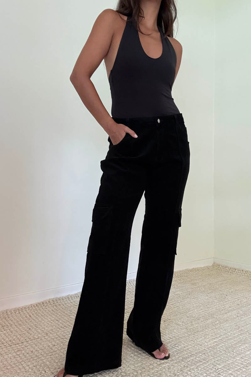 Corduroy Cargo Wide-Leg Pants