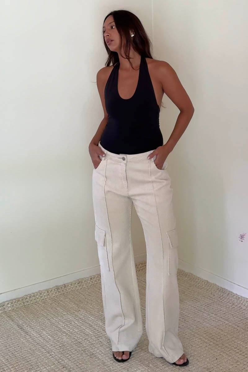 Corduroy Cargo Wide-Leg Pants