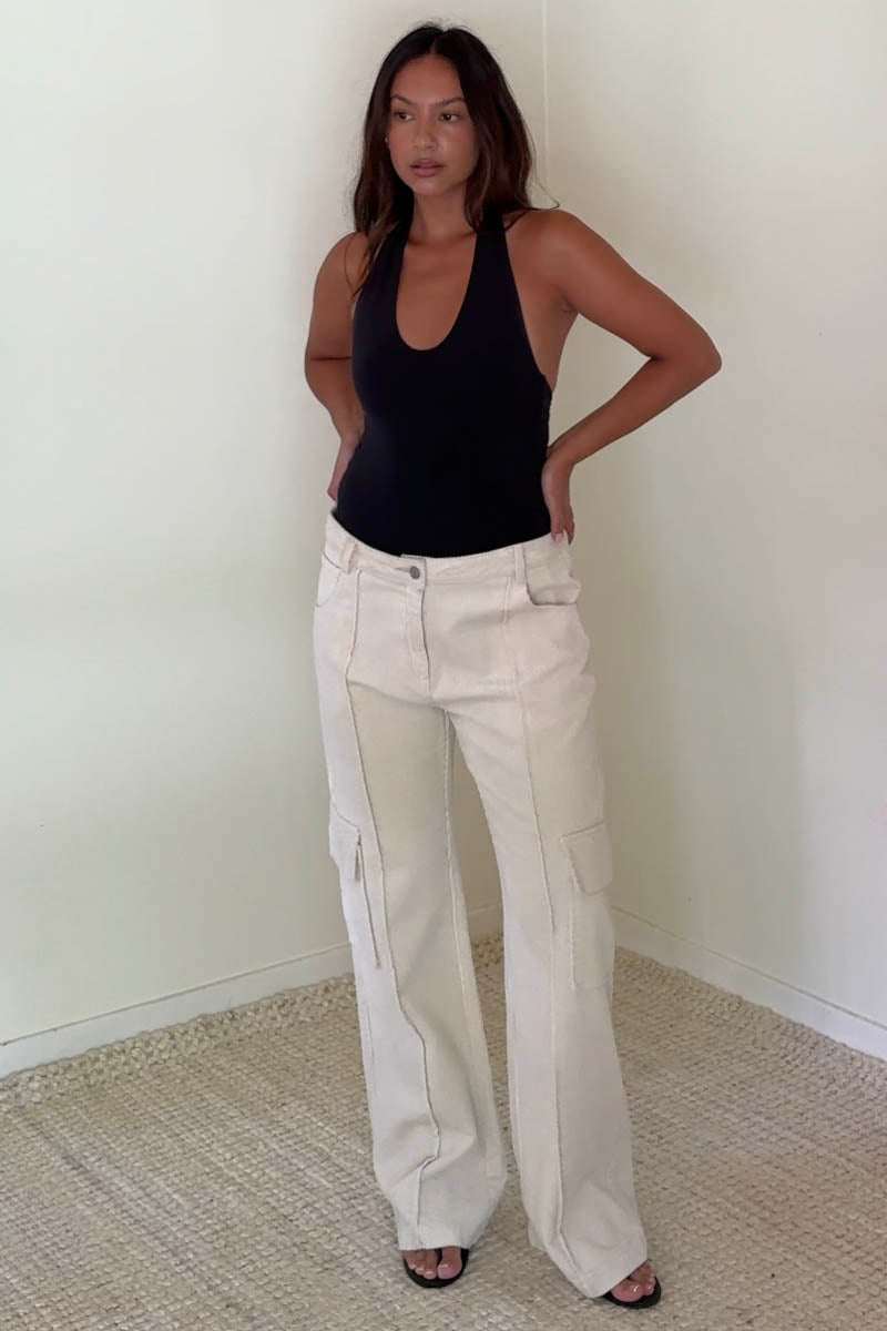 Corduroy Cargo Wide-Leg Pants