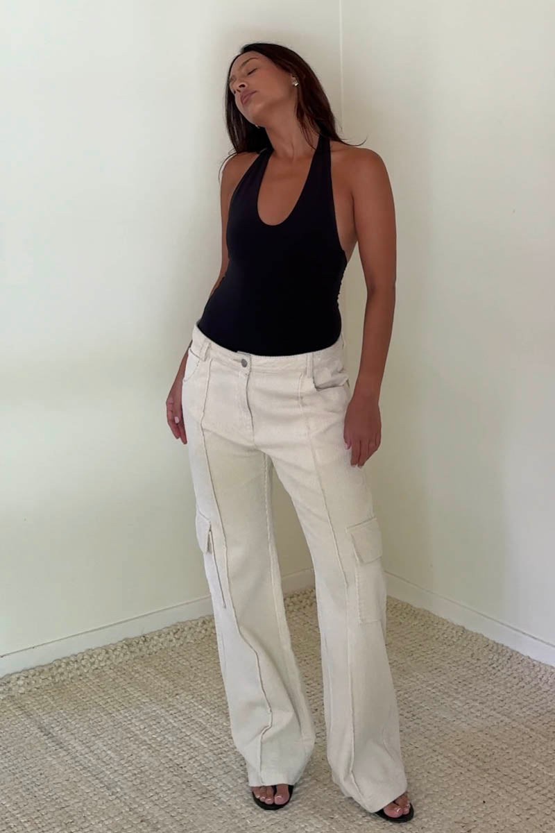 Corduroy Cargo Wide-Leg Pants