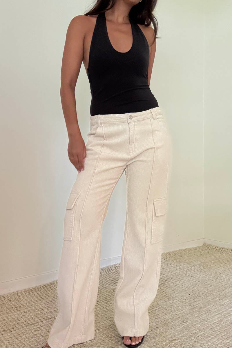 Corduroy Cargo Wide-Leg Pants