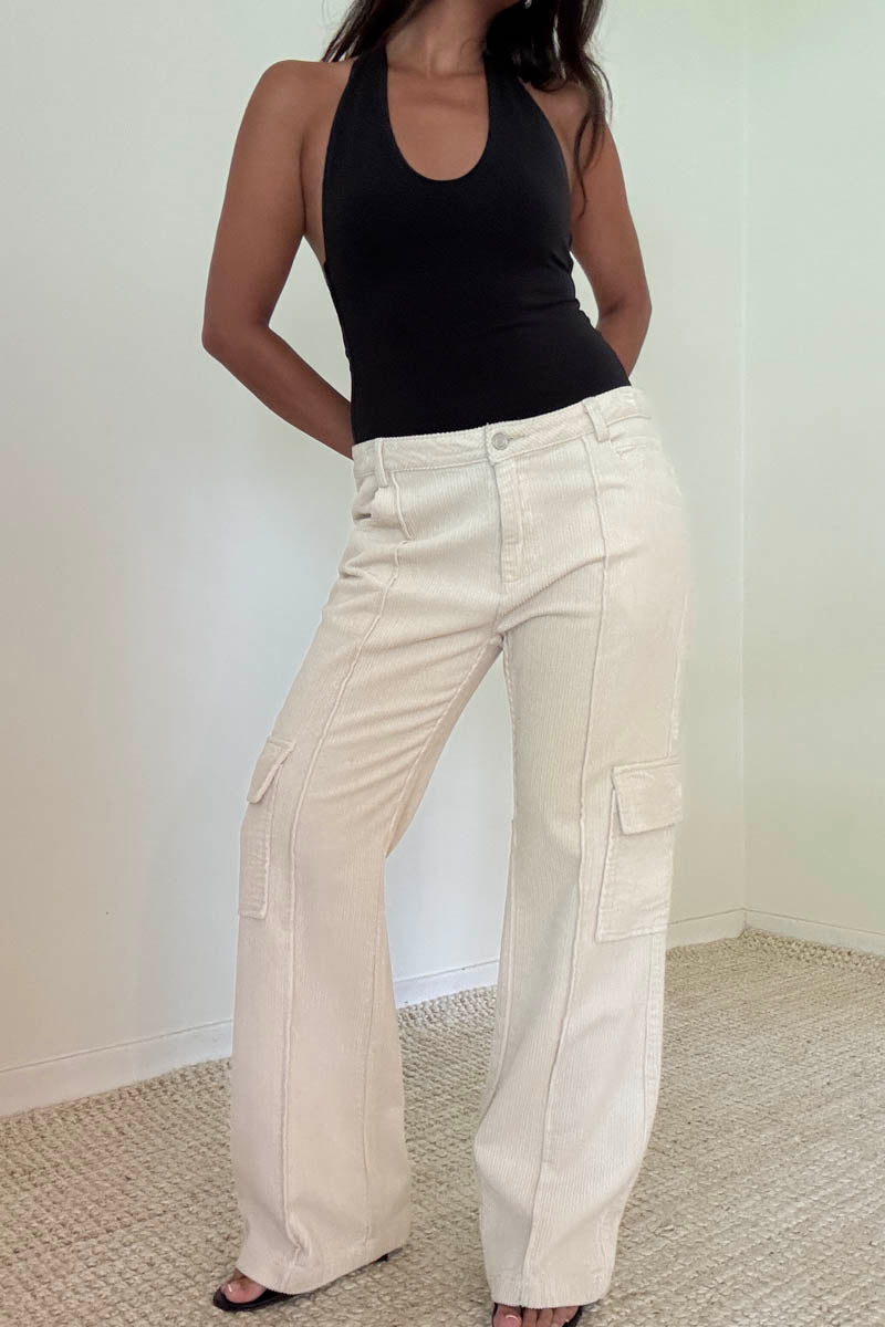 Corduroy Cargo Wide-Leg Pants