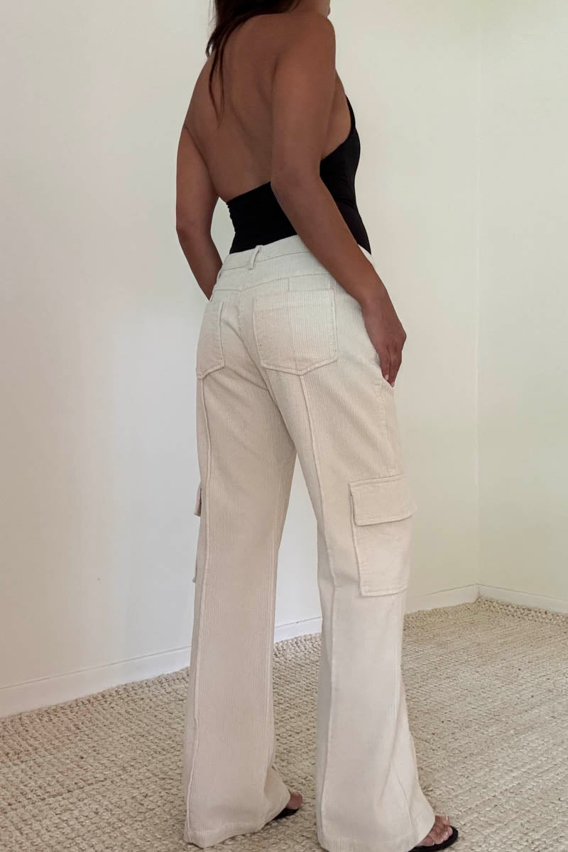 Corduroy Cargo Wide-Leg Pants