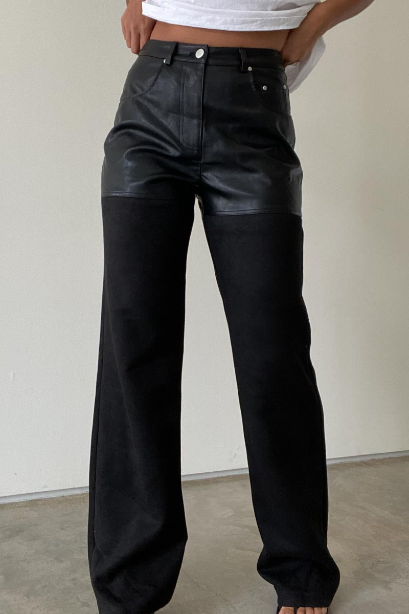 Suede Panels PU Pants