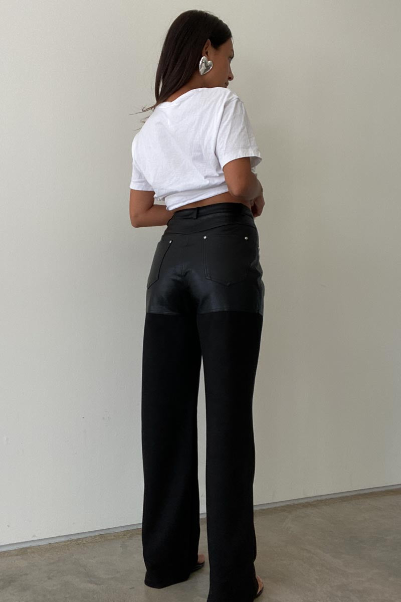 Suede Panels PU Pants