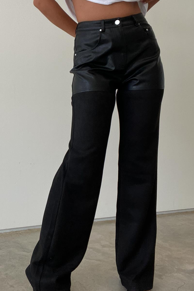 Suede Panels PU Pants