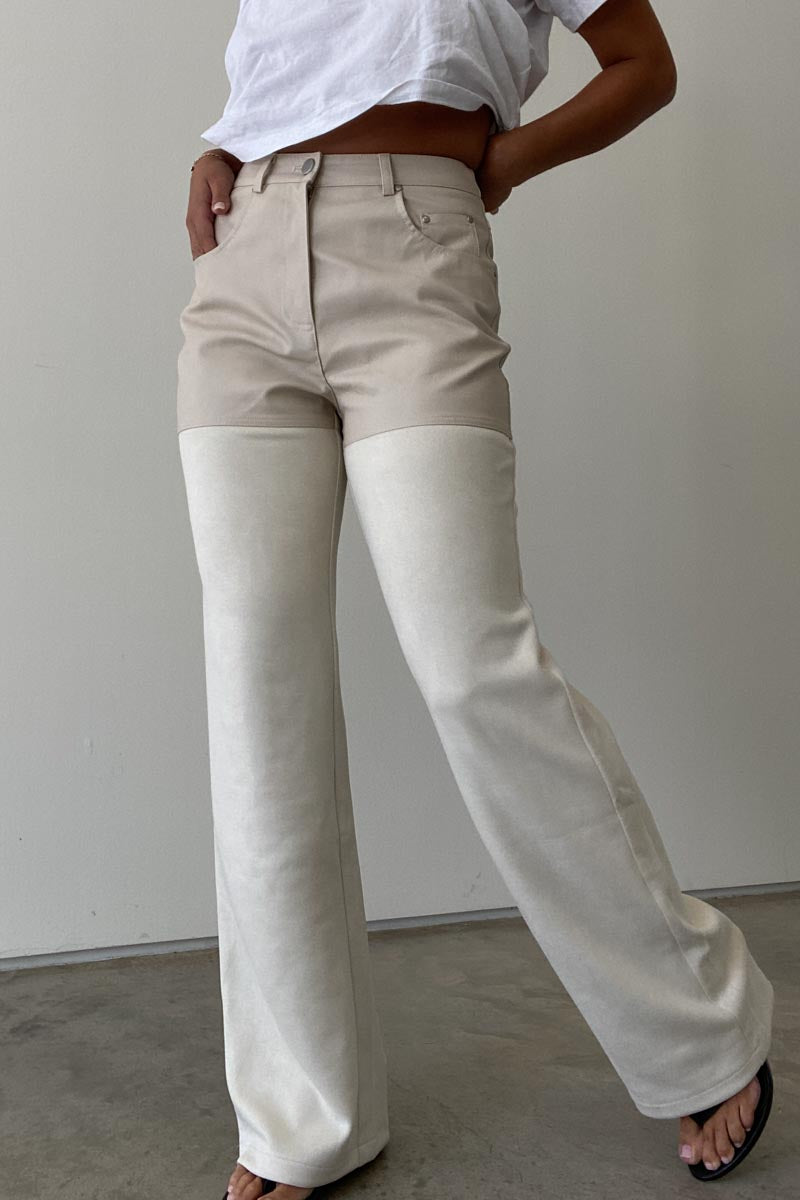 Suede Panels PU Pants