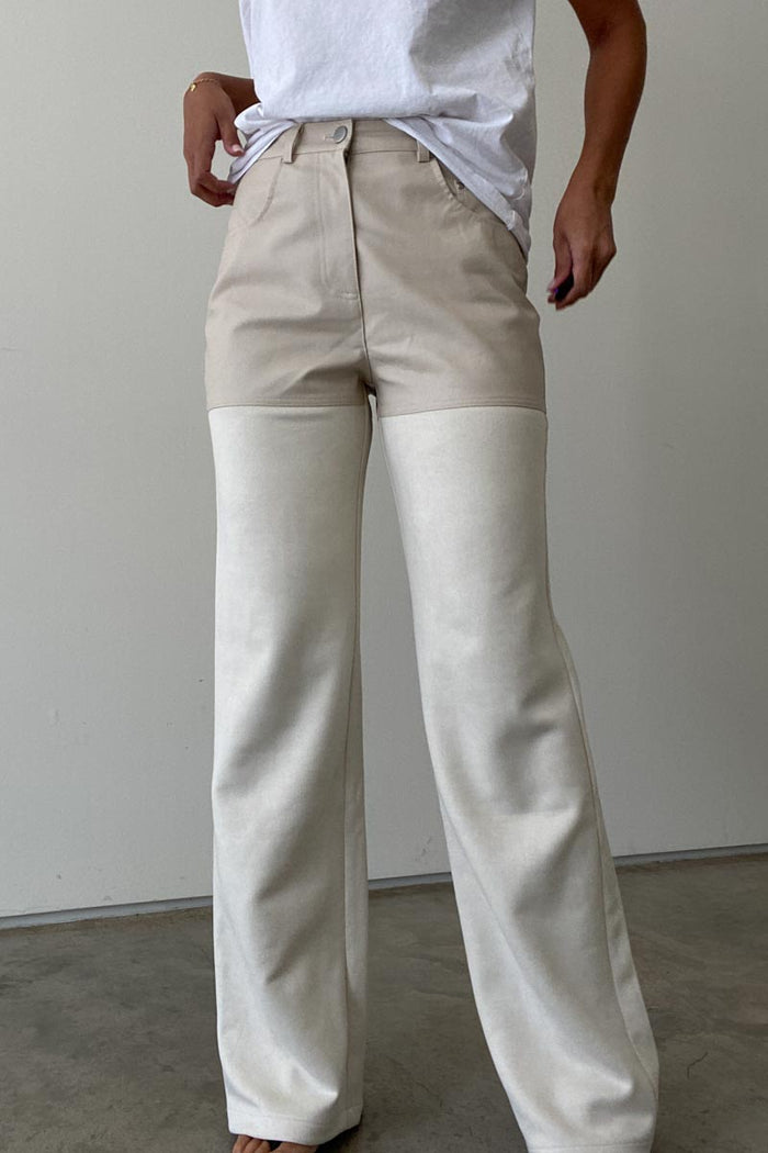 Suede Panel PU Leather Pants