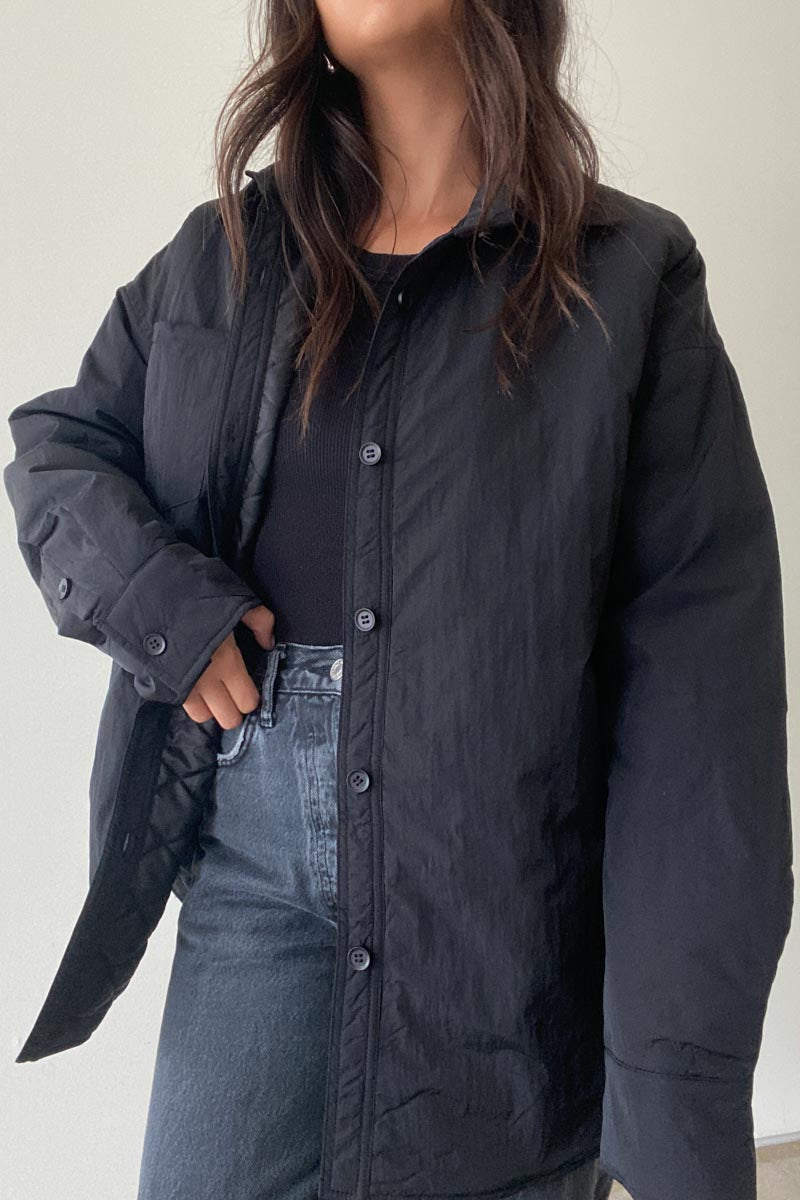 Nylon Oversized Padded Shirt Jacket