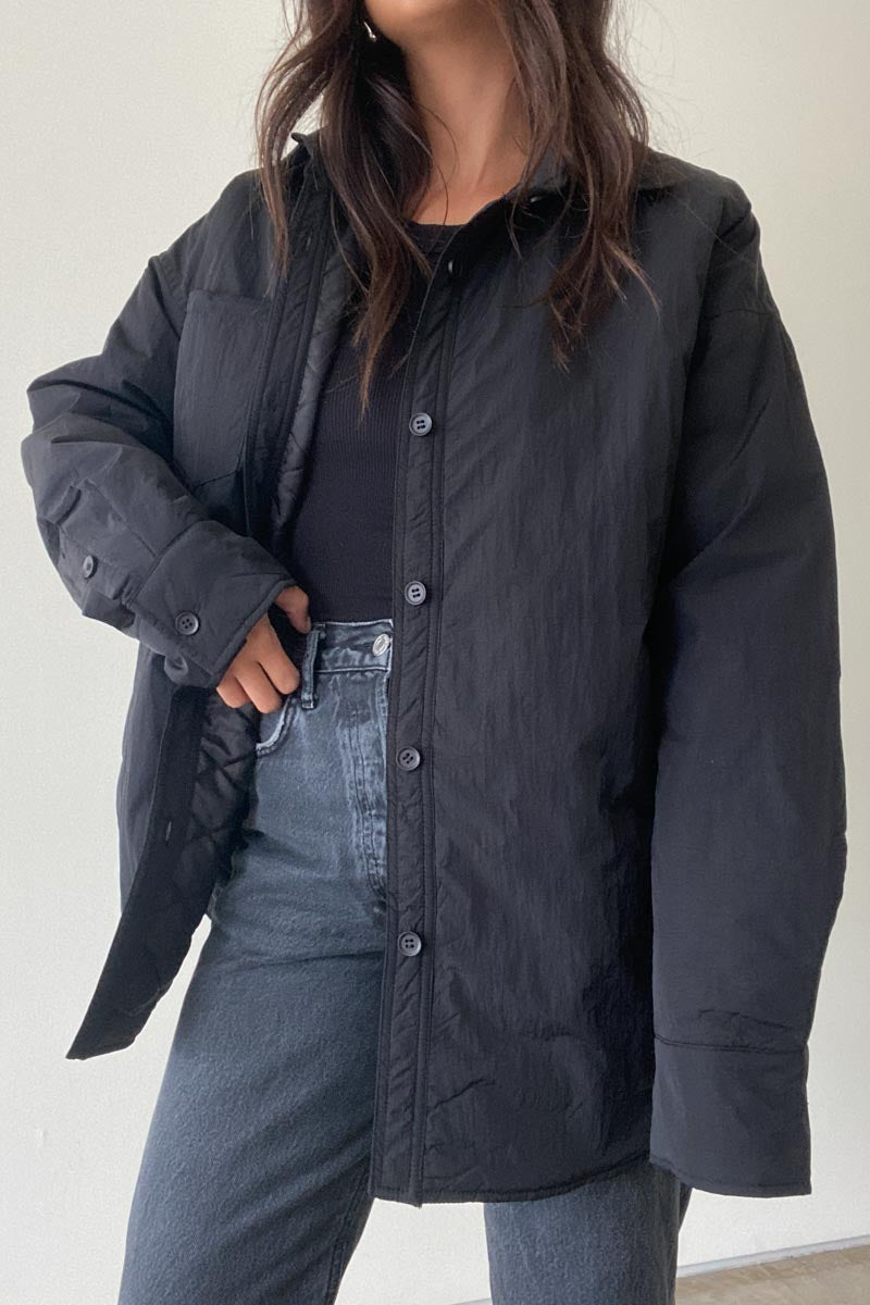 Nylon Oversized Padded Shirt Jacket